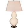 Robert Abbey Bone White and Silver Double Gourd Ceramic Table Lamp