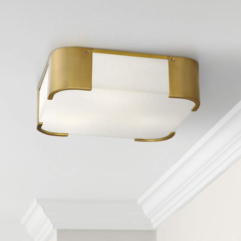 Image 1 Robert Abbey Bryce 14 inch Wide Brass Square Ceiling Light