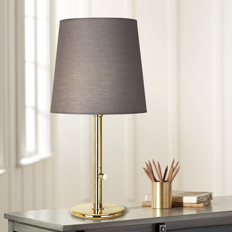 Image 1 Robert Abbey Buster Chica Smoke Shade Brass Table Lamp