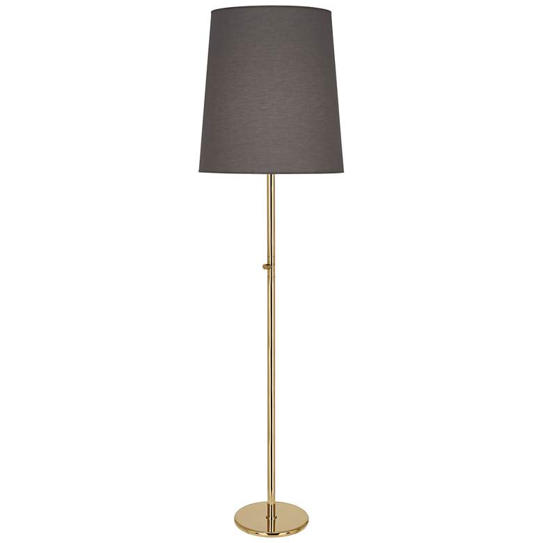 Image 1 Robert Abbey Buster Smoke Gray Shade Brass Floor Lamp