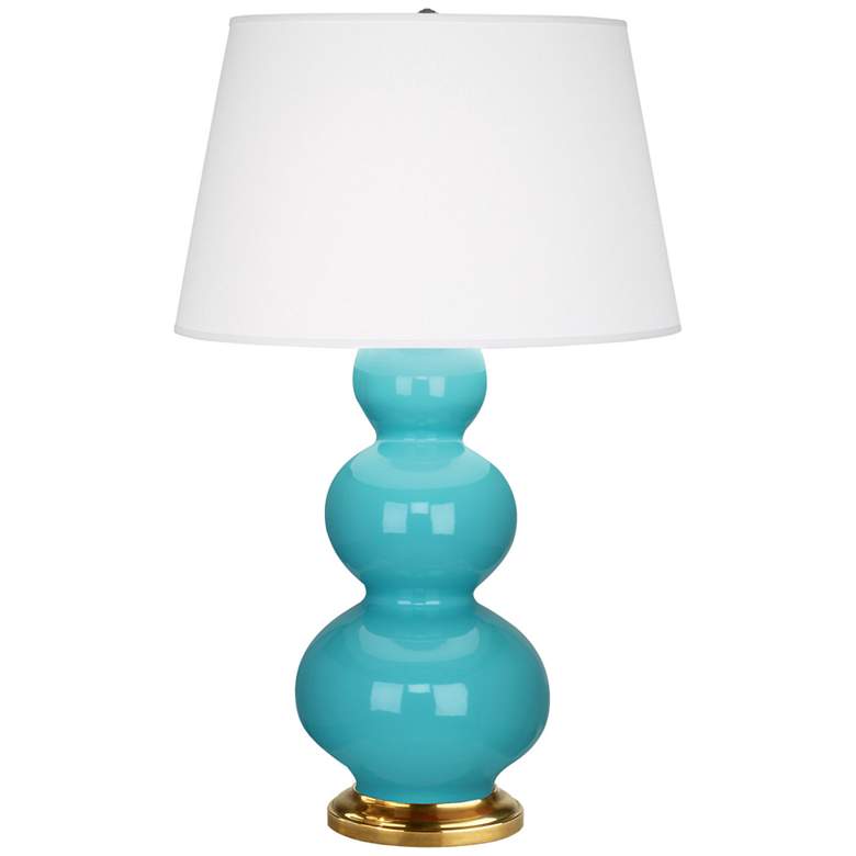 Image 1 Robert Abbey Ceramic Egg Blue Triple Gourd Table Lamp Brass Base