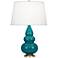 Robert Abbey Ceramic Peacock Small Triple Gourd Accent Lamp Ant Brass