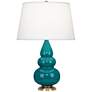 Robert Abbey Ceramic Peacock Small Triple Gourd Accent Lamp Ant Brass
