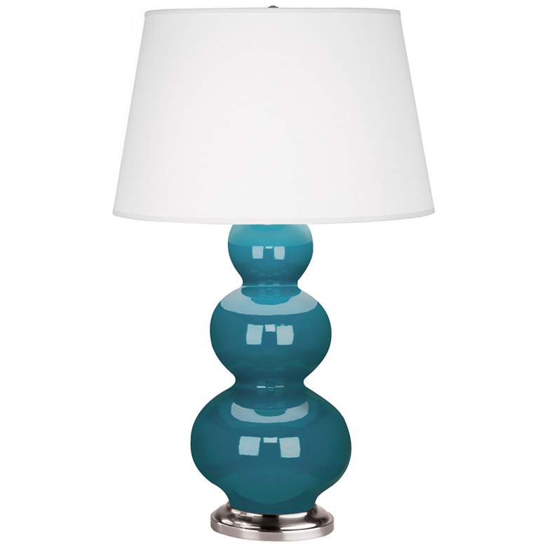 Image 1 Robert Abbey Ceramic Peacock Triple Gourd Table Lamp Ant Silver Base