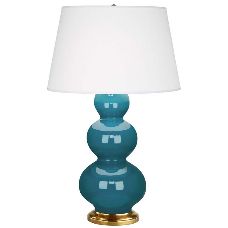 Image 1 Robert Abbey Ceramic Peacock Triple Gourd Table Lamp Brass Base