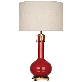 Image1 of Robert Abbey Ceramic Ruby Red Athena Table Lamp Lucite Base