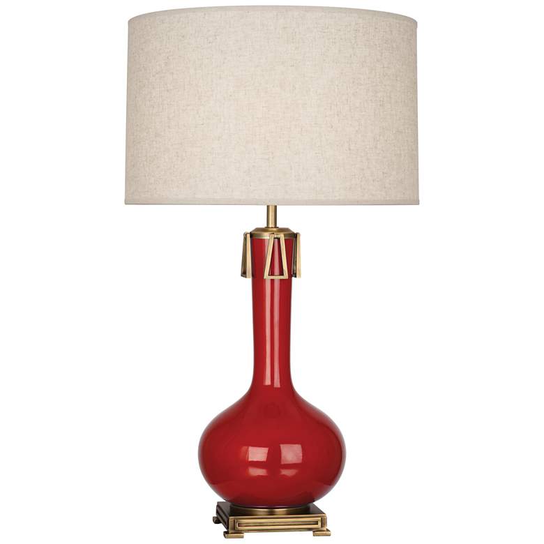 Image 1 Robert Abbey Ceramic Ruby Red Athena Table Lamp Lucite Base