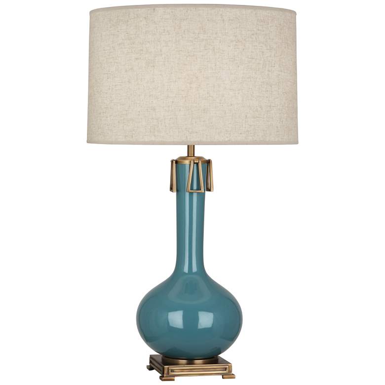 Image 1 Robert Abbey Ceramic Steel Blue Athena Table Lamp Brass Base