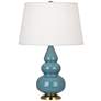 Robert Abbey Ceramic Steel Blue Small Triple Gourd Accent Lamp
