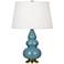 Robert Abbey Ceramic Steel Blue Small Triple Gourd Accent Lamp