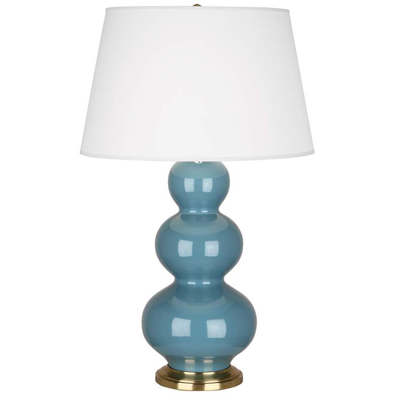 Image 1 Robert Abbey Ceramic Steel Blue Triple Gourd Table Lamp Brass Base