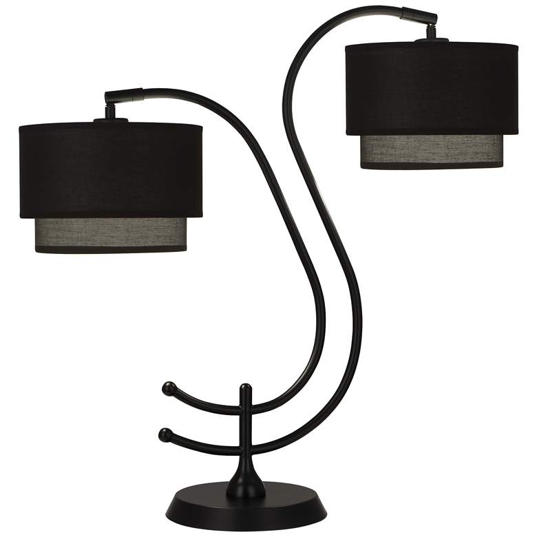 Image 1 Robert Abbey Charlee Black Double-Arm Table Lamp with Black Shades