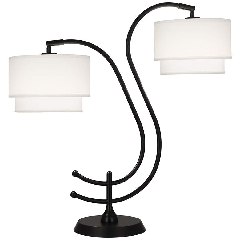 Image 1 Robert Abbey Charlee Black Double-Arm Table Lamp with White Shades