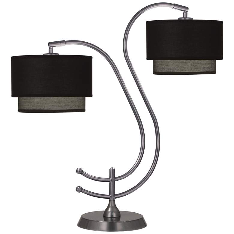 Image 1 Robert Abbey Charlee Gray Double-Arm Table Lamp with Black Shades