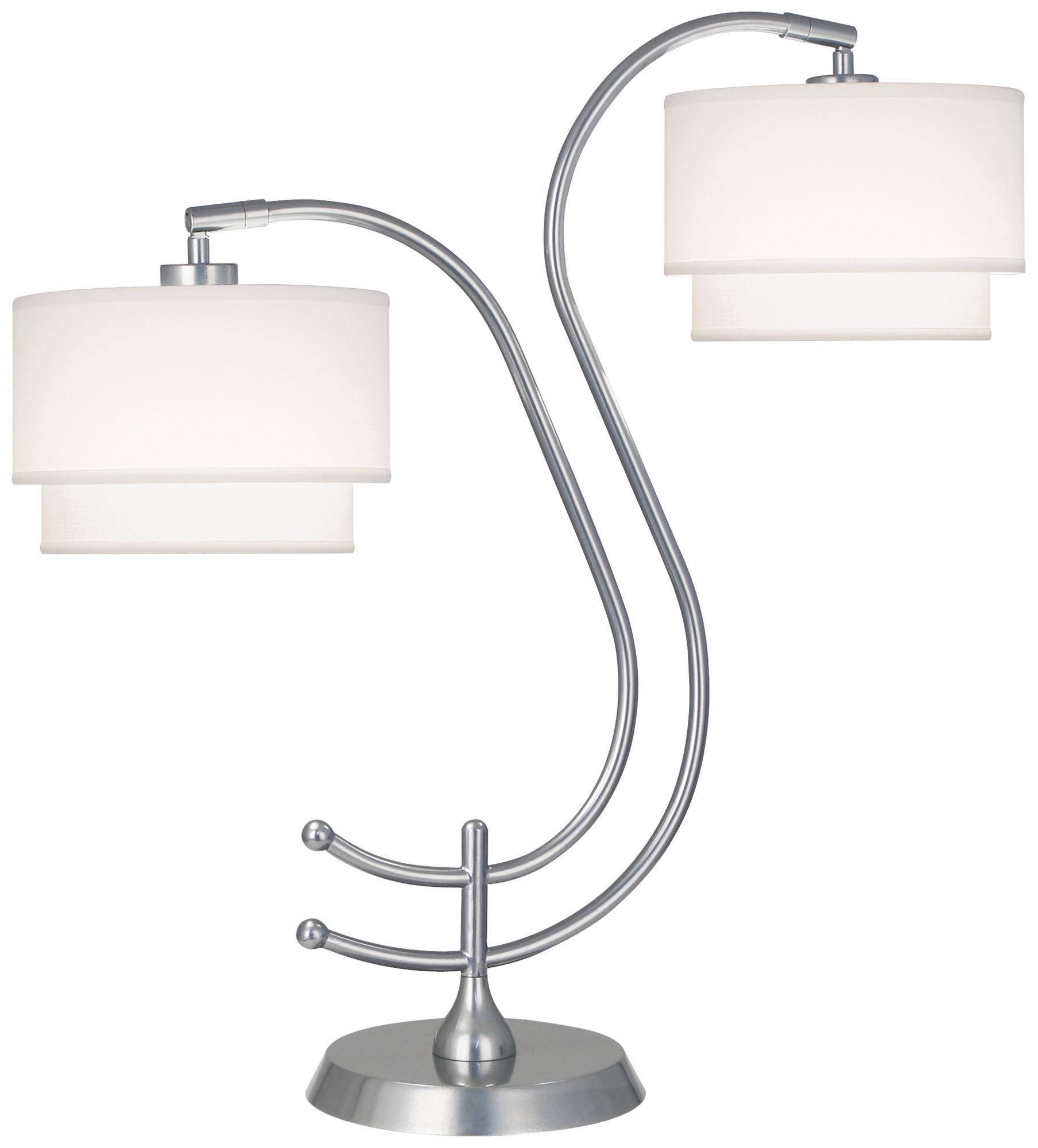 Robert Abbey Charlee Silver DoubleArm Table Lamp with White Shades