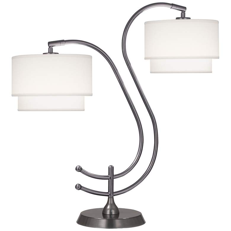 Image 1 Robert Abbey Charlee Table Lamp Double Arm White shades Gunmetal Grey