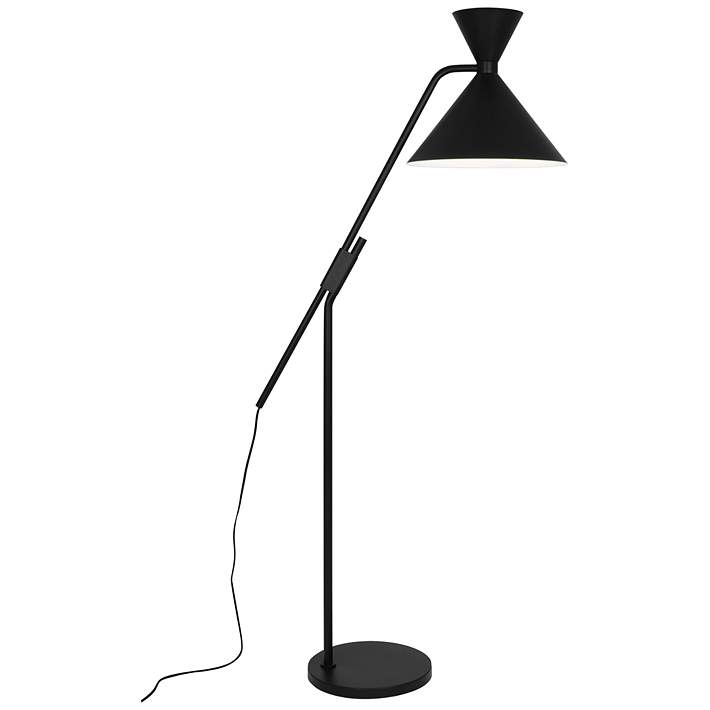 Matt Black Floor Lamp with Black Shade and Brushed Brass Detail - R&S  Robertson