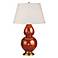Robert Abbey Cinnamon Brown and Brass Double Gourd Ceramic Table Lamp