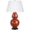 Robert Abbey Cinnamon Brown and Bronze Double Gourd Ceramic Table Lamp