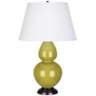 Robert Abbey Citron and Bronze Double Gourd Ceramic Table Lamp