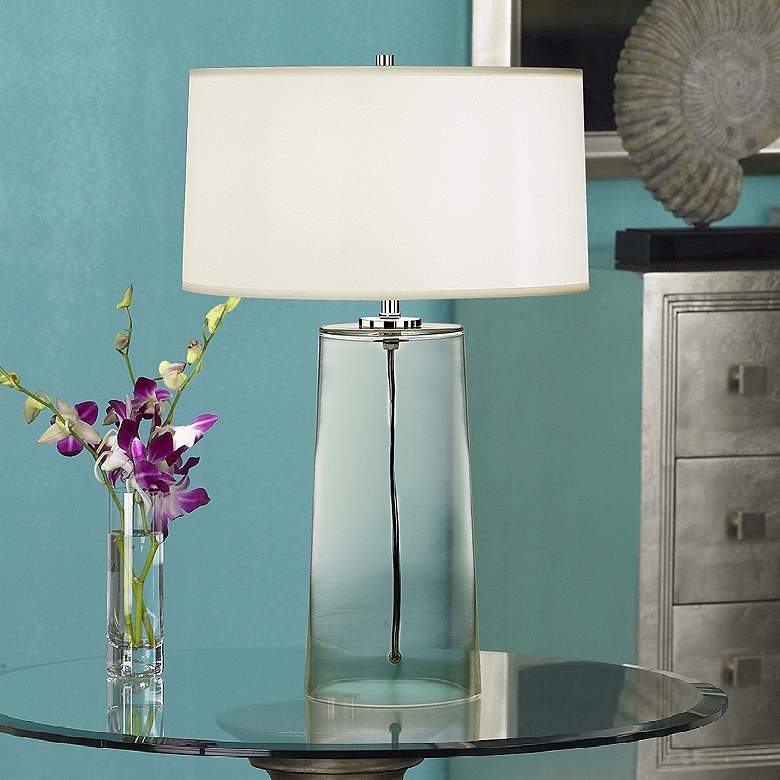 Image 1 Robert Abbey Clear Glass Base with White Shade Table Lamp