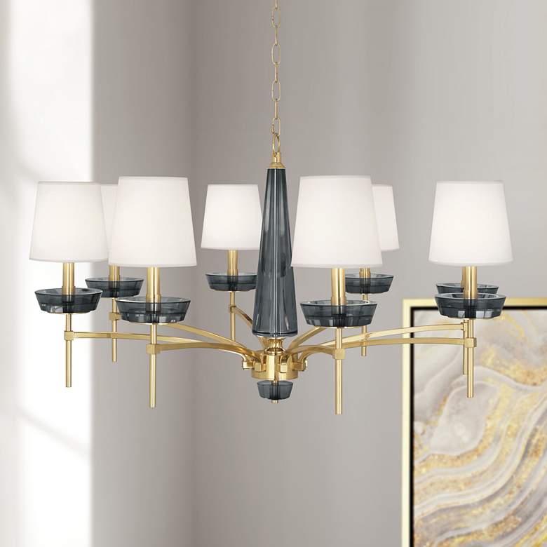 Image 1 Robert Abbey Cristallo 41 inch Wide Brass and Smoke Crystal Chandelier