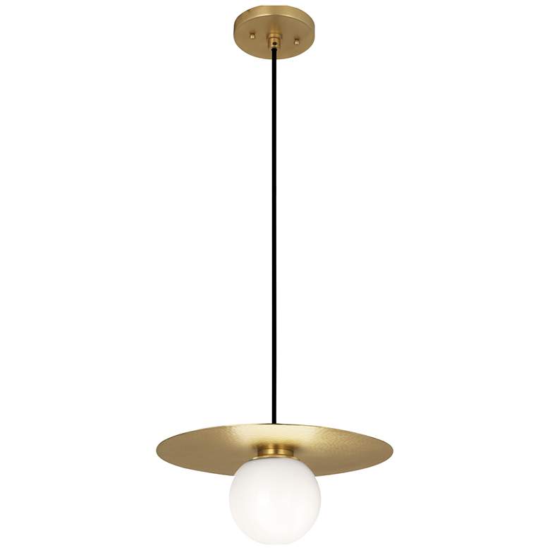 Image 1 Robert Abbey Dal Pendant 13" Hammered Brass Finish White Glass Shade