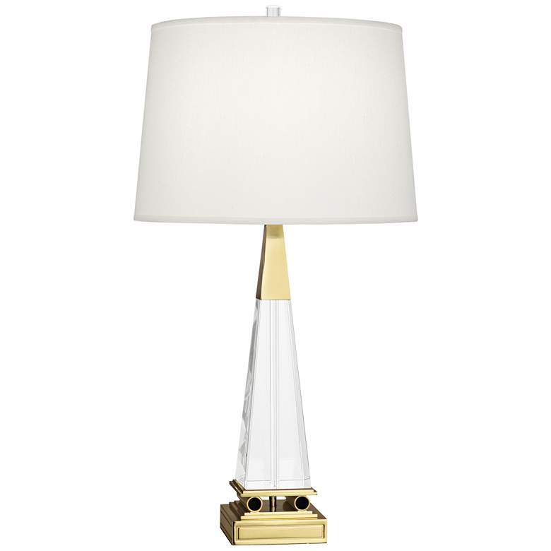 Image 1 Robert Abbey Darius Brass Table Lamp w/ Pearl Dupioni Shade