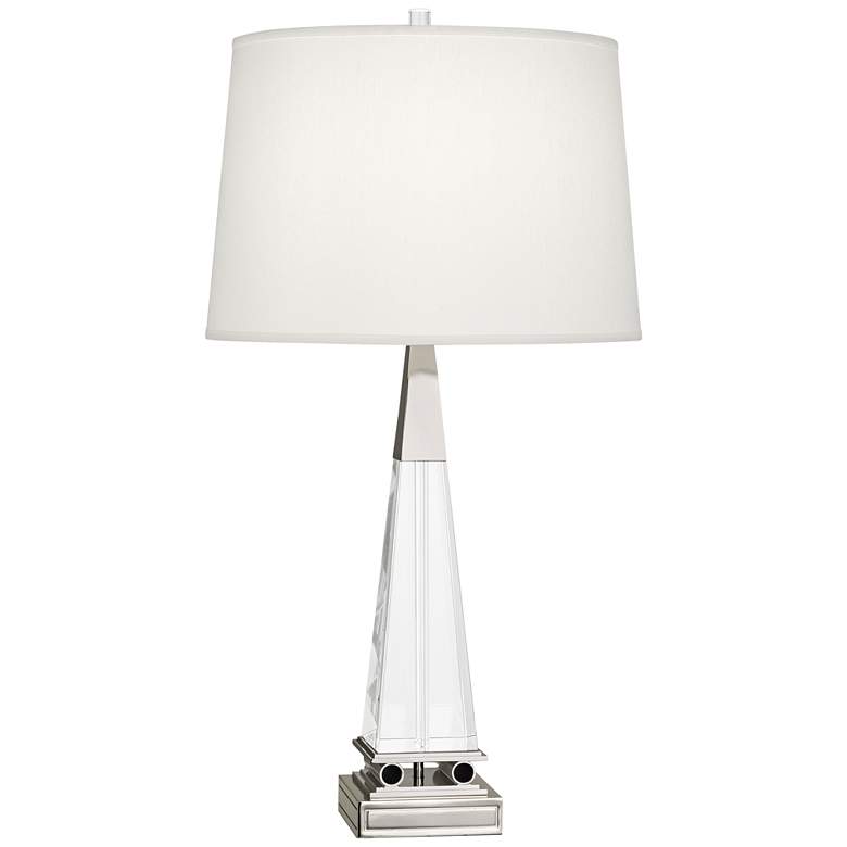 Image 1 Robert Abbey Darius Nickel Table Lamp w/ Pearl Dupioni Shade