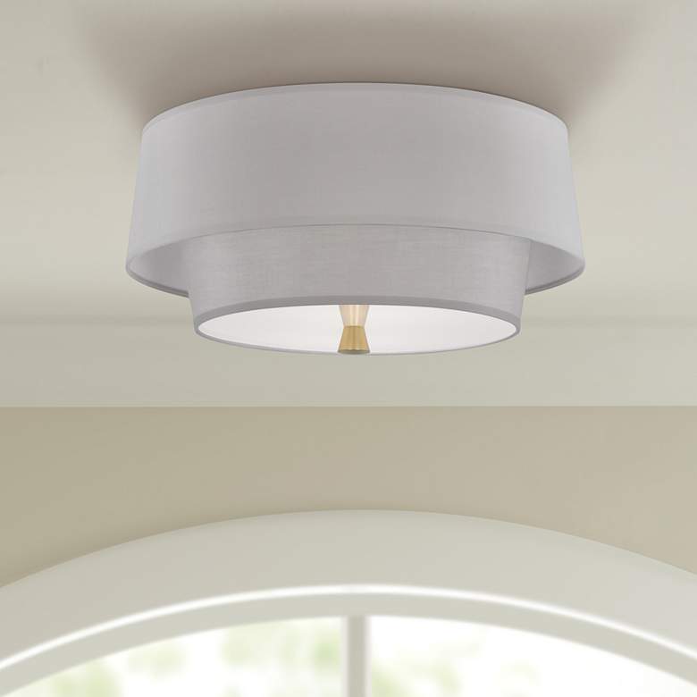 Image 1 Robert Abbey Decker 17" Wide Modern Brass and Light Grey Ceiling Light