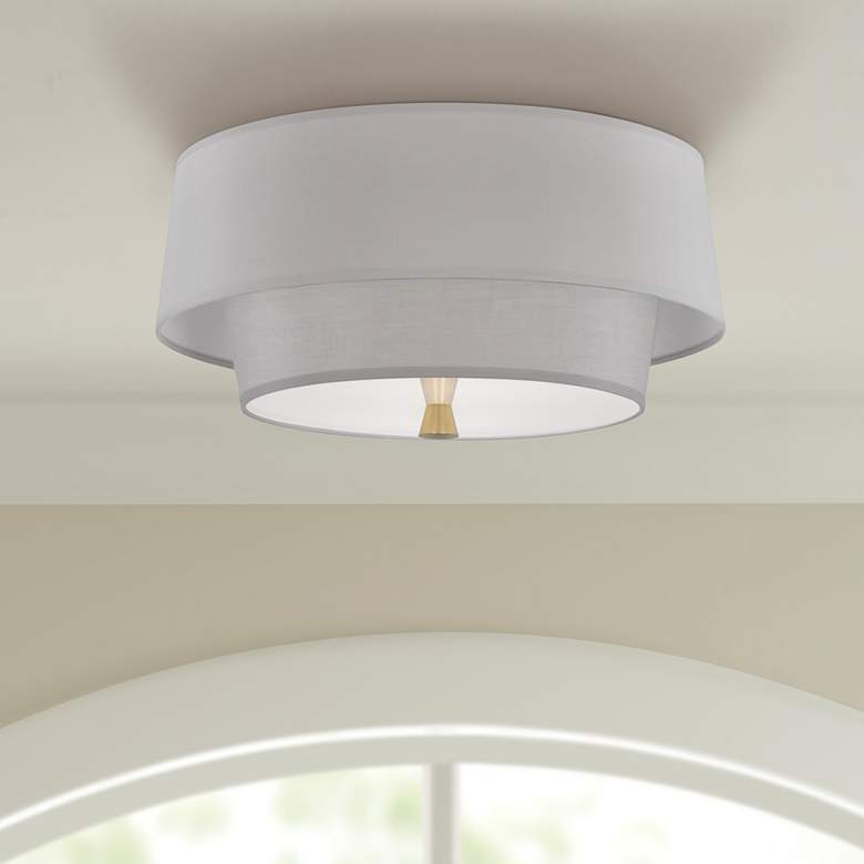 Image 1 Robert Abbey Decker 17 inch Wide Modern Brass and Light Grey Ceiling Light