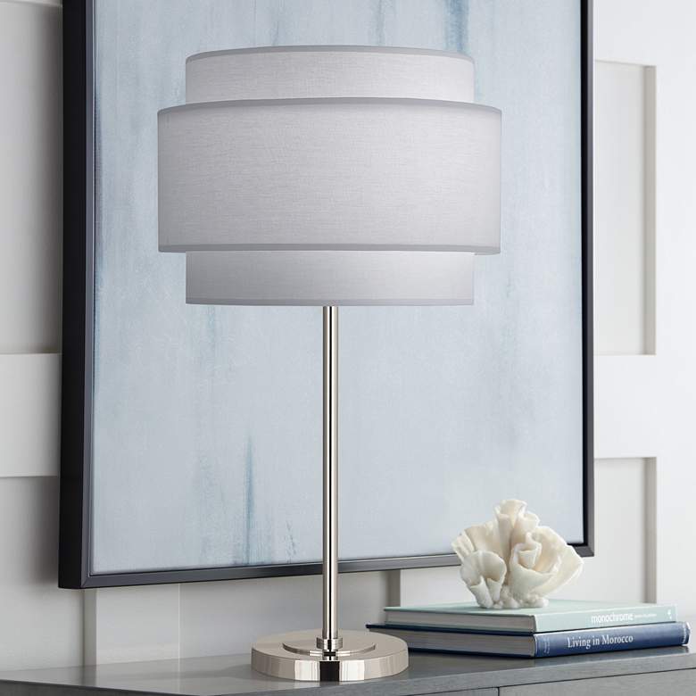 Image 1 Robert Abbey Decker 28 3/4" Polished Nickel Lamp with Pearl Gray Shade
