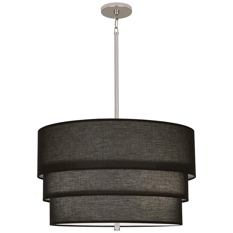 Image 1 Robert Abbey Decker Pendant 24" Three-Tier Black Fabric Shade w/ncike