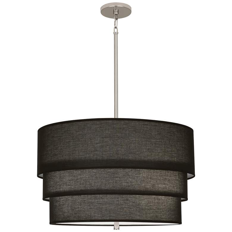 Image 1 Robert Abbey Decker Pendant 24 inch Three-Tier  Black Fabric Shade w/ncike