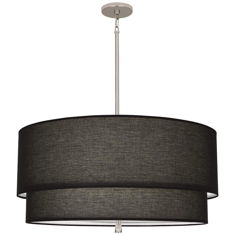 Image 1 Robert Abbey Decker Pendant 27" Two-Tier  Black Fabric Shade w/ncikel