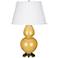 Robert Abbey Double Gourd 31" Brass and Sunset Yellow Ceramic Lamp