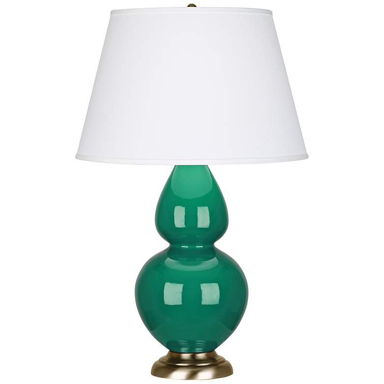 Image 1 Robert Abbey Emerald and Brass Double Gourd Ceramic Table Lamp