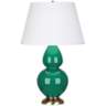 Robert Abbey Emerald and Brass Double Gourd Ceramic Table Lamp