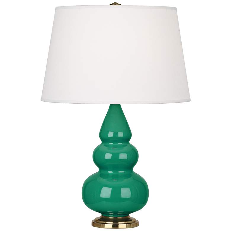 Image 1 Robert Abbey Emerald and Brass Triple Gourd Ceramic Table Lamp