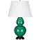 Robert Abbey Emerald and Bronze Large Double Gourd Ceramic Table Lamp