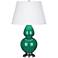 Robert Abbey Emerald and Silver Large Double Gourd Ceramic Table Lamp