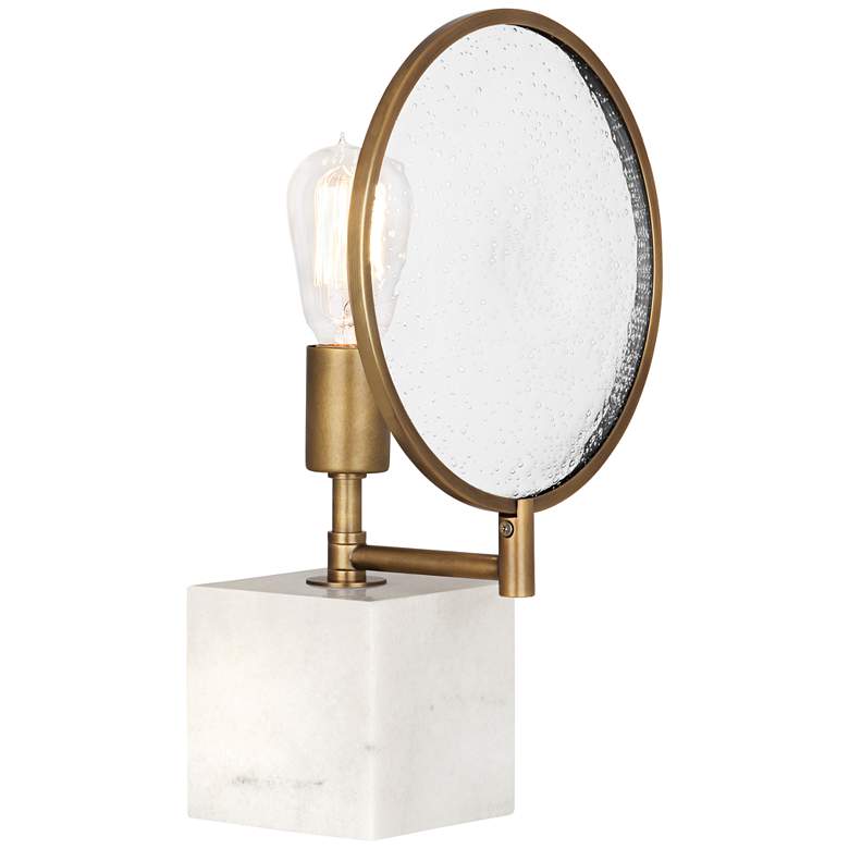 Image 1 Robert Abbey Fineas 15 1/4" Aged Brass and Alabaster Cube Accent Lamp