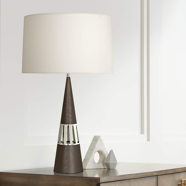Image 1 Robert Abbey Fletcher Walnut Polished Nickel Conical Table Lamp