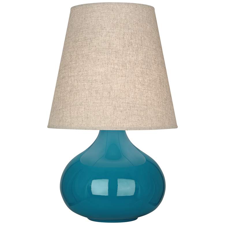 Image 1 Robert Abbey June 23 1/2" Buff Linen Shade Peacock Blue Ceramic Lamp