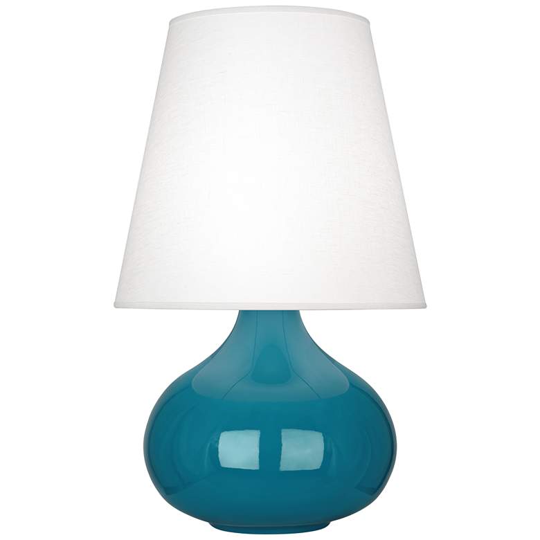 Image 1 Robert Abbey June Peacock Table Lamp with Oyster Linen Shade
