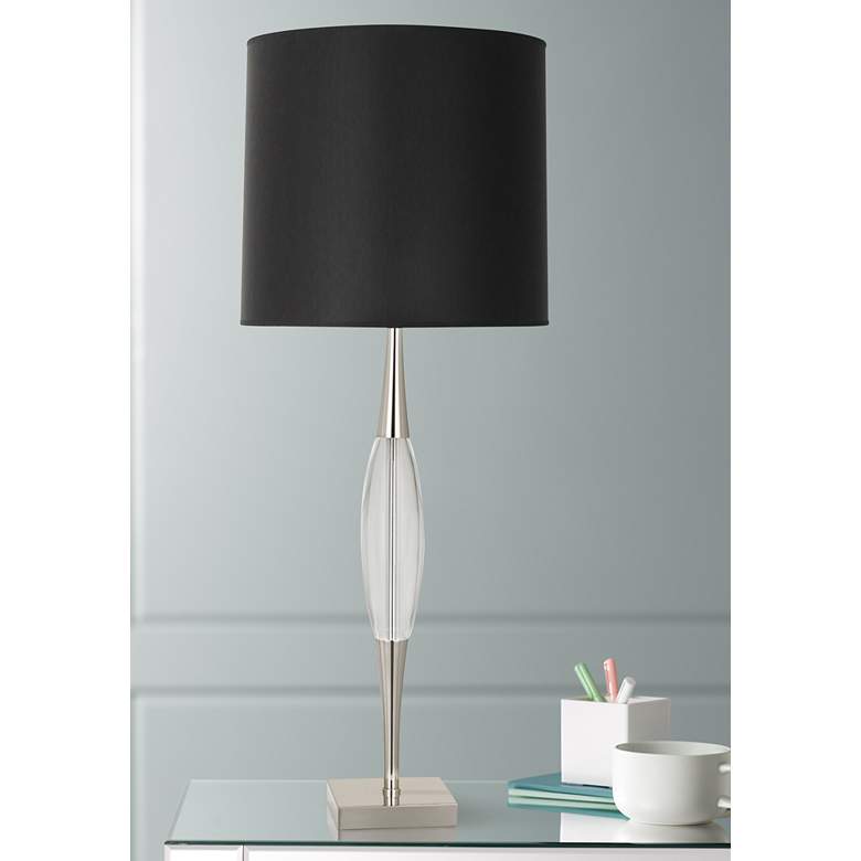 Image 1 Robert Abbey Juno 36 1/2" Black Shade Nickel and Crystal Table Lamp
