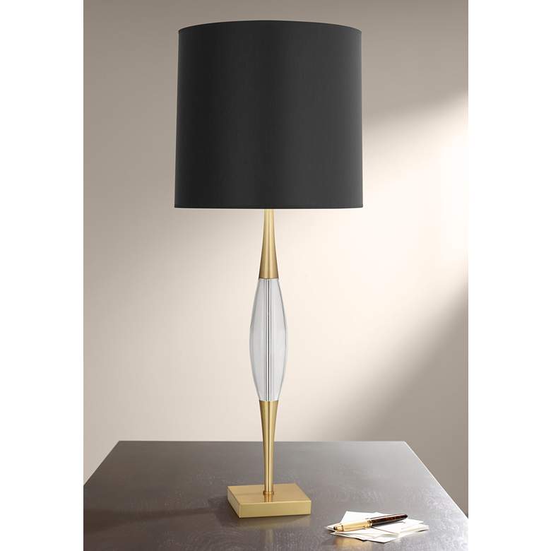 Image 1 Robert Abbey Juno Brass Metal Table Lamp with Black Shade