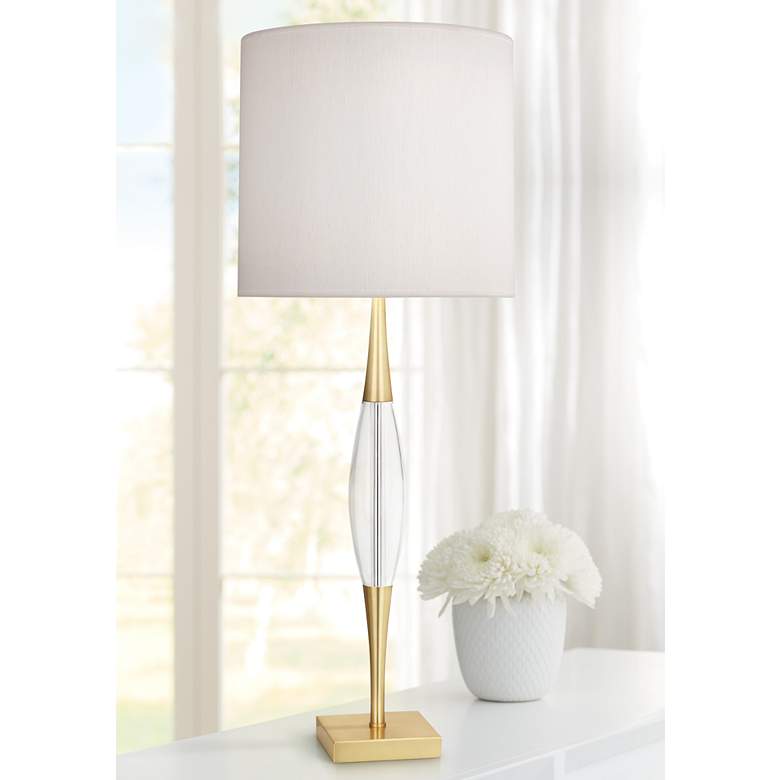 Image 1 Robert Abbey Juno Brass Metal Table Lamp with Pearl Shade