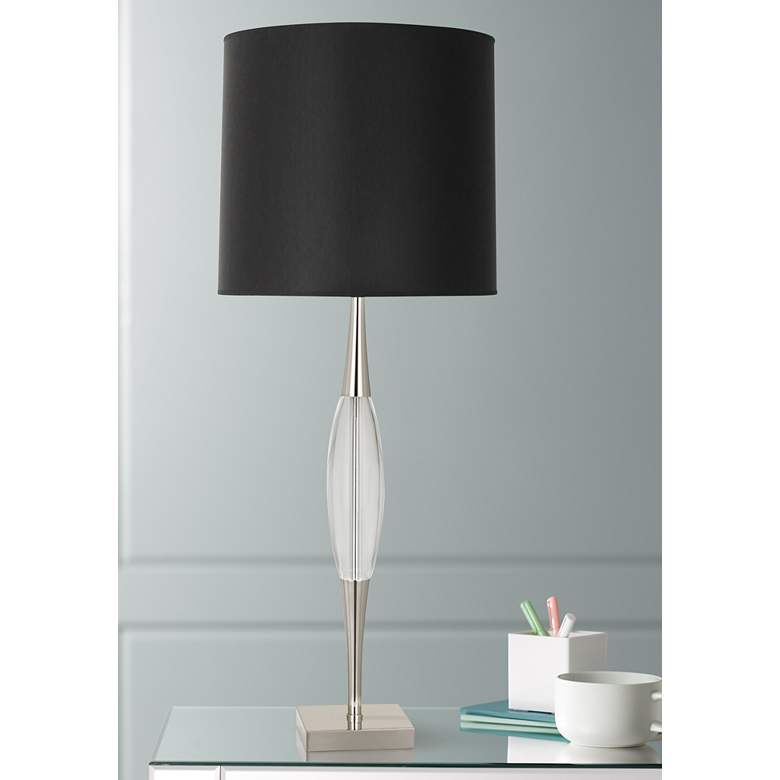 Image 1 Robert Abbey Juno Nickel and Crystal Table Lamp with Black Shade