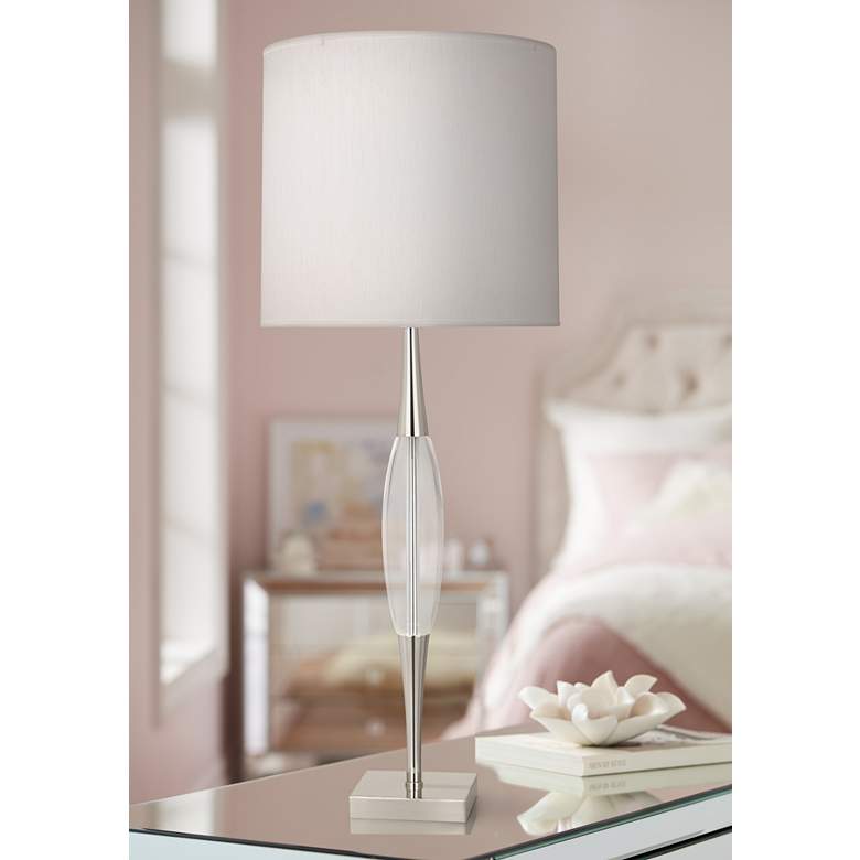 Image 1 Robert Abbey Juno Nickel and Crystal Table Lamp with Pearl Shade